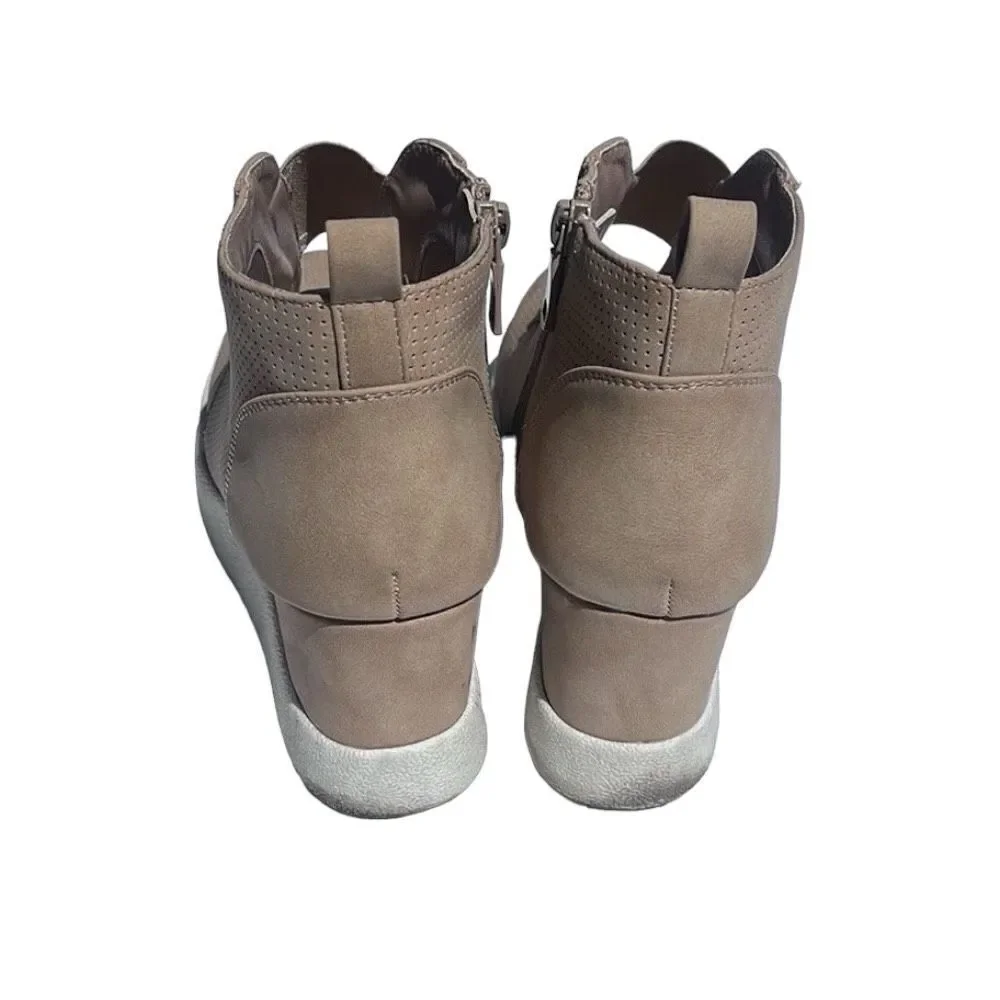 Qupid Perforated High Top Wedge Sneaker 19358